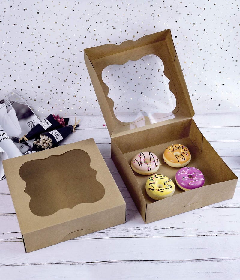 CHERRY 15-Pack 10""x10""x3""Brown Bakery Boxes with PVC Window for Pie and Cookies Boxes Small Natural Kraft Paper Box 10x10x3inch Pack of 15 - Image 4